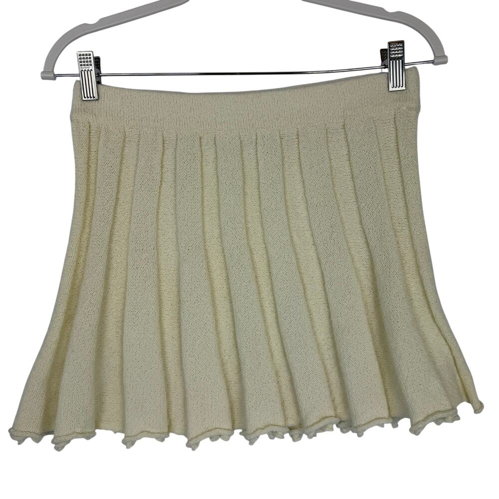Free People FP Beach Knit Pleated Mini Skirt Womens Size M Cream Ribbed Texture